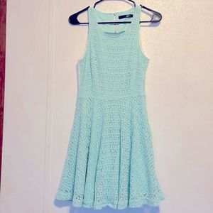 Open back green fit & flare lace dress